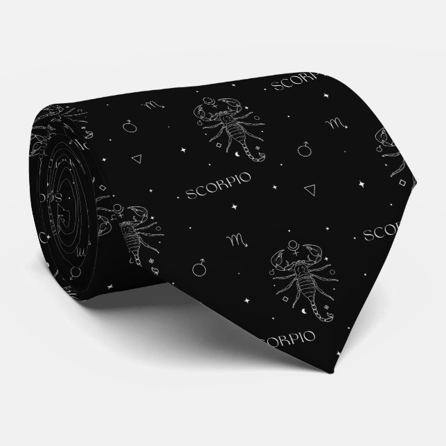 Corbata Scorpio Zodiac Pattern in White and Black (Enrollado)