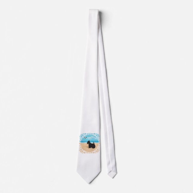 Corbata Scottie en la playa con gaviota (Anverso)