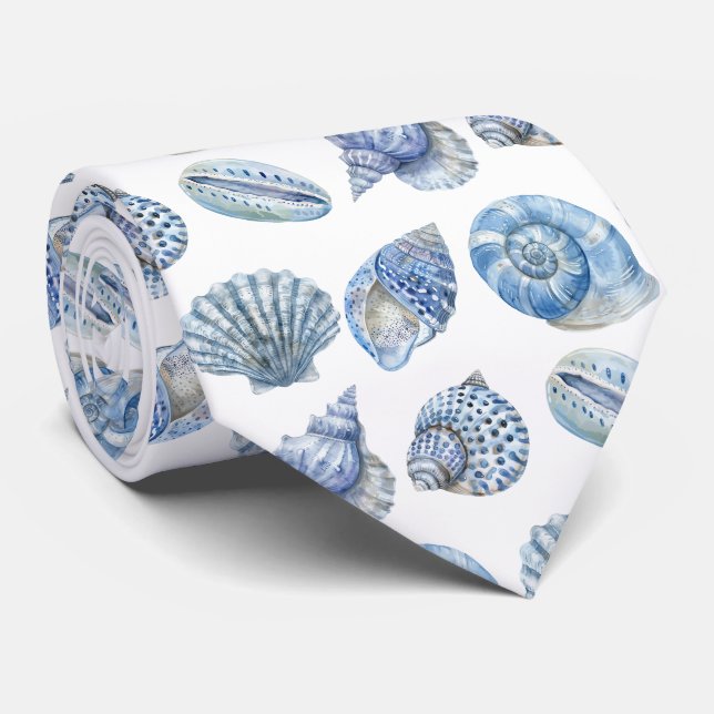 Corbata Seashell Pattern Ocean Beach Faux Silk (Enrollado)