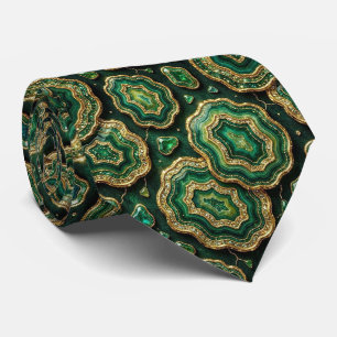 Corbata Seda de lujo falsa Geoda verde + dorado