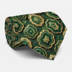 Corbata Seda de lujo falsa Geoda verde + dorado