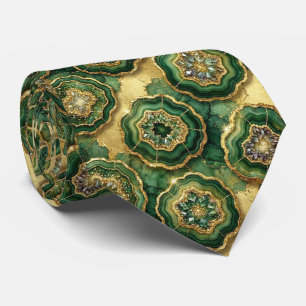 Corbata Seda de lujo falsa Geoda verde + dorado