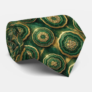 Corbata Seda de lujo falsa Geoda verde + dorado