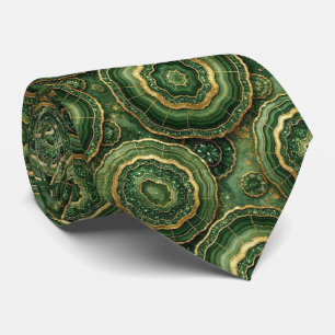 Corbata Seda de lujo falsa Geoda verde + dorado