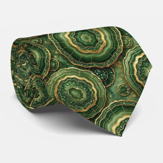 Corbata Seda de lujo falsa | Geoda verde + dorado (Enrollado)