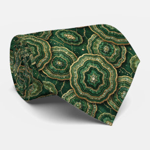 Corbata Seda de lujo falsa Geoda verde + dorado