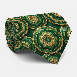 Corbata Seda de lujo falsa Geoda verde + dorado