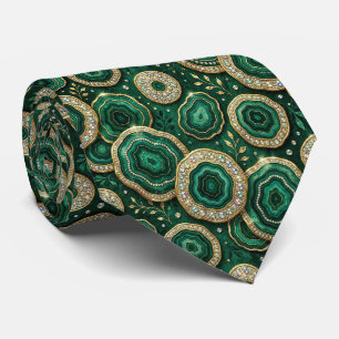 Corbata Seda de lujo falsa Geoda verde + dorado