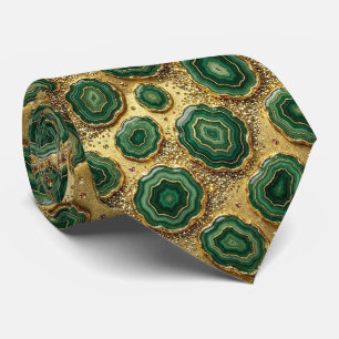 Corbata Seda de lujo falsa Geoda verde + dorado