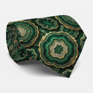 Corbata Seda de lujo falsa Geoda verde + dorado