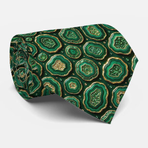 Corbata Seda de lujo falsa Geoda verde + dorado