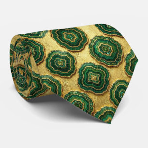 Corbata Seda de lujo falsa Geoda verde + dorado