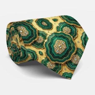 Corbata Seda de lujo falsa Geoda verde + dorado