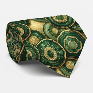 Corbata Seda de lujo falsa Geoda verde + dorado