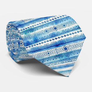 Corbata Seda Falsa de Acuarela Tribal Oceánico de Lujo