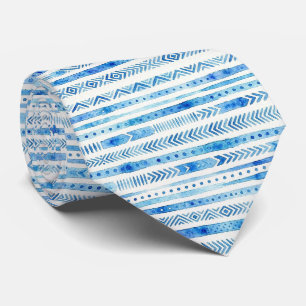 Corbata Seda Falsa de Acuarela Tribal Oceánico de Lujo