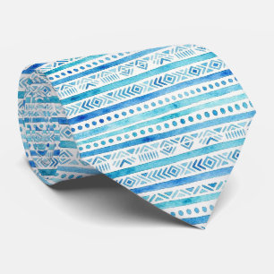 Corbata Seda Falsa de Acuarela Tribal Oceánico de Lujo