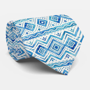Corbata Seda Falsa de Acuarela Tribal Oceánico de Lujo