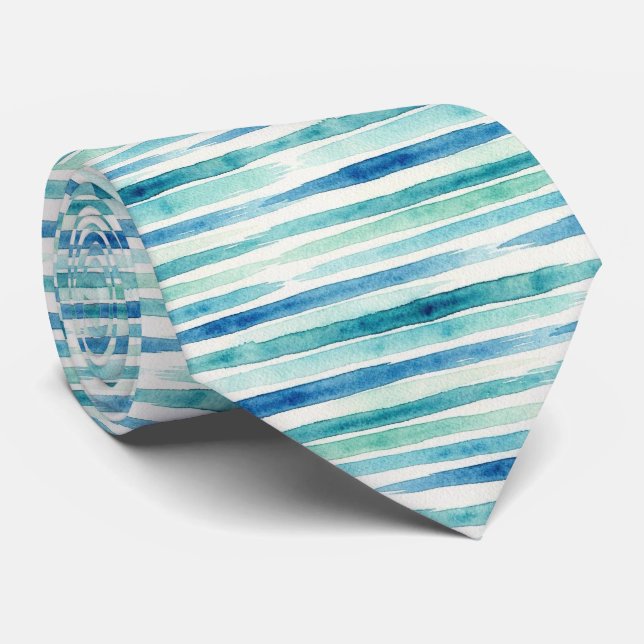 Corbata Seda Falsa de Acuarela | Tribal Oceánico de Lujo (Enrollado)