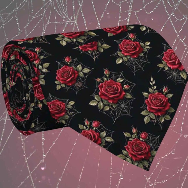 Corbata Seda Falsa Gótica | Rosas y Telarañas para Caballe (Subido por el creador)