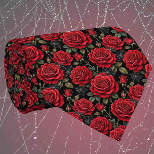 Corbata Seda Falsa Gótica Rosas y Telarañas para Caballe