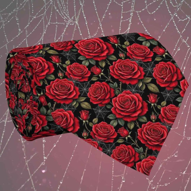 Corbata Seda Falsa Gótica | Rosas y Telarañas para Caballe (Subido por el creador)