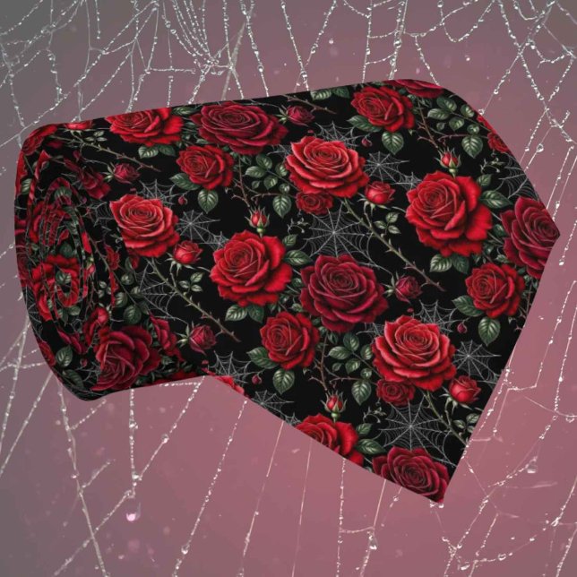 Corbata Seda Falsa Gótica | Rosas y Telarañas para Caballe (Subido por el creador)