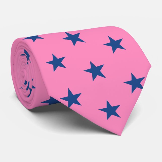 Corbata Seda jockey rosa con estrellas azules francesas de (Enrollado)