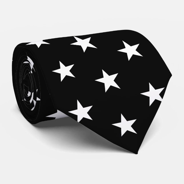 Corbata Sedas de Carreras Negras con Estrellas Blancas Der (Enrollado)