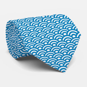 Corbata Seigaiha, olas, japonés, azul y blanco