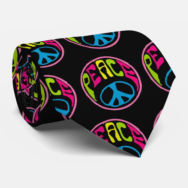 Corbata Señales de paz hippie, símbolos (Enrollado)