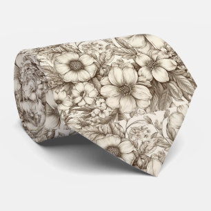 Corbata Sepia Floral Crema Botánico Neutral de Granja