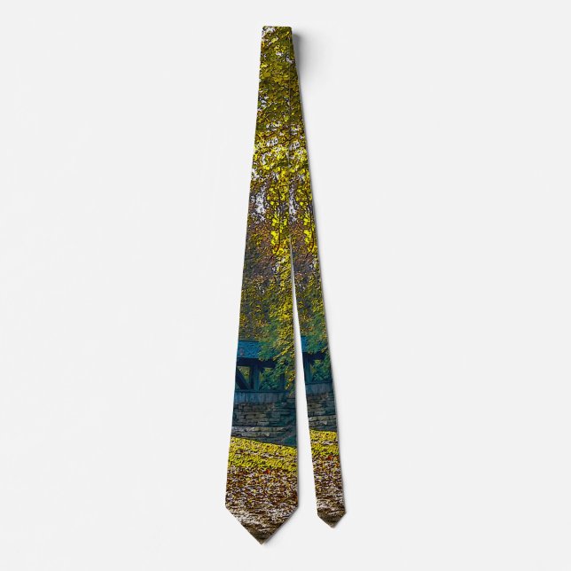 Corbata Serena Paseo de Otoño Pintada a Mano (Anverso)