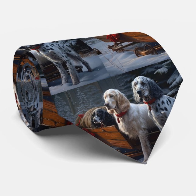 Corbata Setter Inglés Nieve Trineo Decoración Navidad  (Enrollado)
