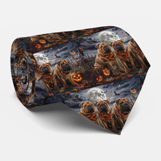 Corbata Shar Pei de Halloween Espeluznante (Enrollado)