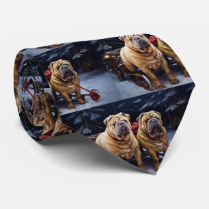 Corbata Shar Pei Nevado Trineo Navidad Decoración