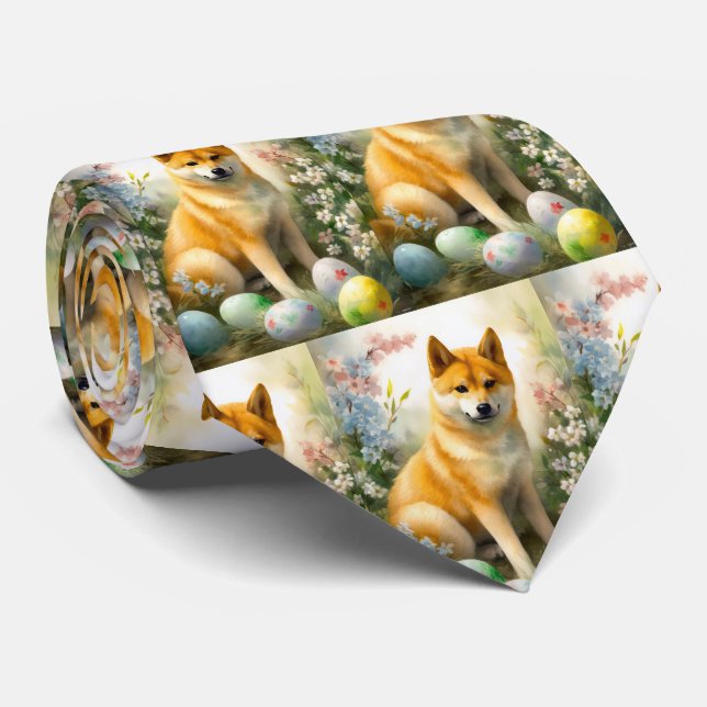 Corbata Shiba Inu con festividad de huevos de Pascua (Enrollado)