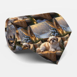 Corbata Shih Tzu con vacaciones de Navidades alumbrados