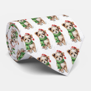 Corbata Shih Tzu de Navidad en copos de nieve