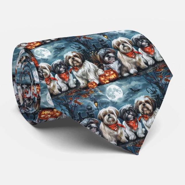 Corbata Shih Tzu Halloween Espeluznante (Enrollado)