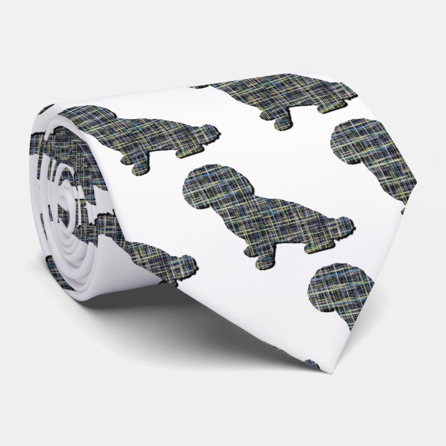 Corbata Shihpoo Perro Silhouette amarillo y negro Cuadrícu (Enrollado)