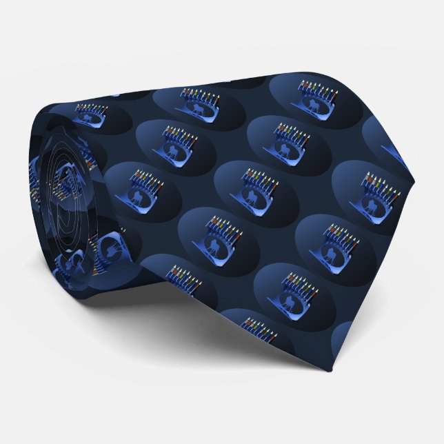 Corbata Shiny Blue Chanukkah Menorah (Enrollado)