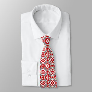 Corbata Shippo con Motivo de Flor, Rojo, Blanco y Gris