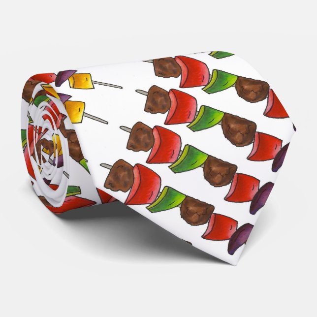 Corbata Shish Kebab Veggie Skewer Grilling Food Foodie Tie (Enrollado)