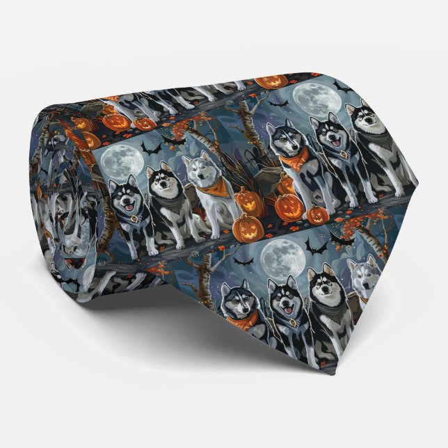 Corbata Siberian Husky Halloween Espeluznante  (Enrollado)