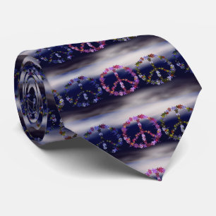 Corbata Signo de paz con flores coloridas,Texto personaliz