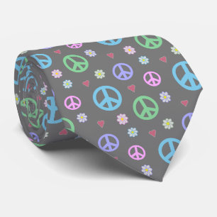 Corbata Signo de paz divertido y divertido, flores y coraz