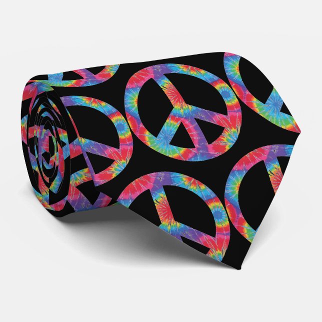 Corbata Signo de Paz Retro - Diseño Hippie Hippy Arcoíris (Enrollado)