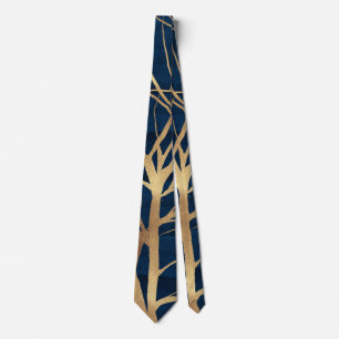 Corbata Silhouette moderna de árbol de oro Diseño azul m