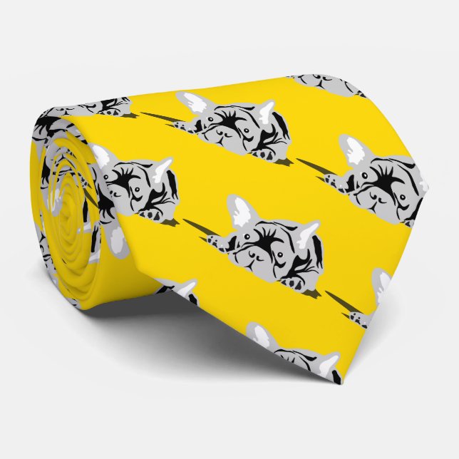 Corbata Silueta de Bulldog Francés negro, blanco, amarillo (Enrollado)